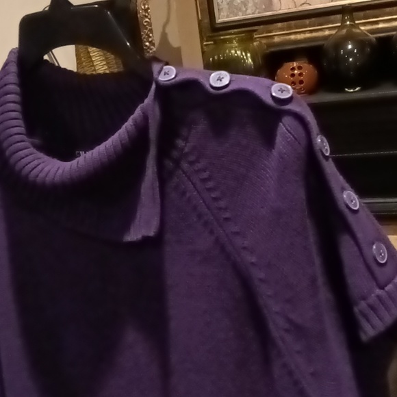 FINAL PRICE CHAPS purple s/s sweater w left-sided buttoned down shoulder 1X - Picture 5 of 9